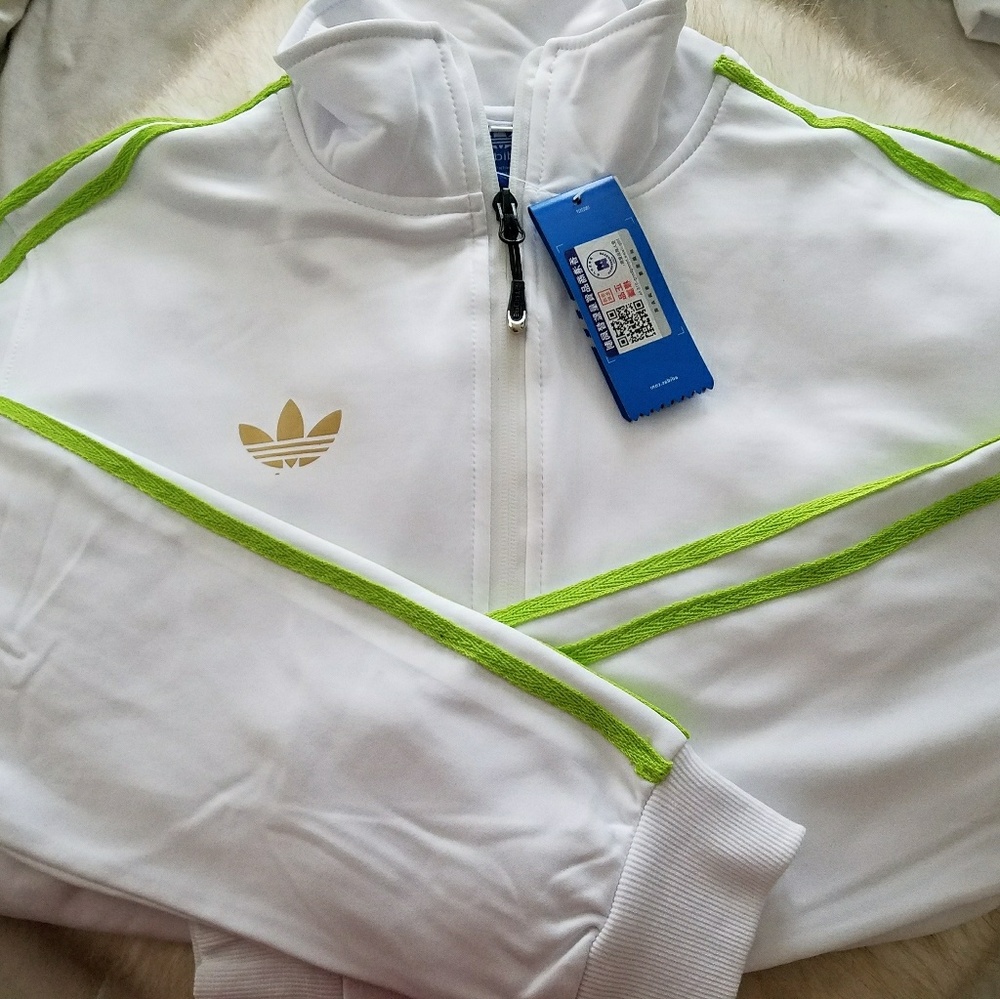 Adidas track jacket lime green and white